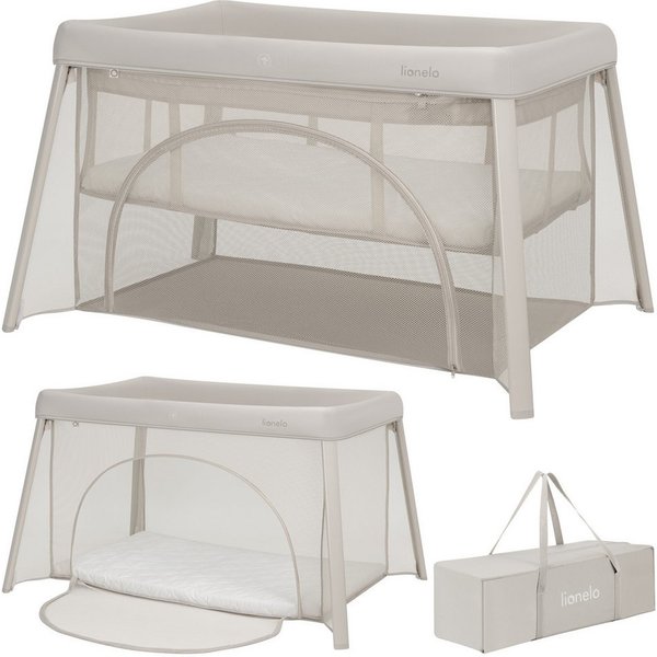 lionelo Baby-Reisebett MILA, 2in1/4-cm-Matratze/2 Höhen/360°-Netz/Tasche