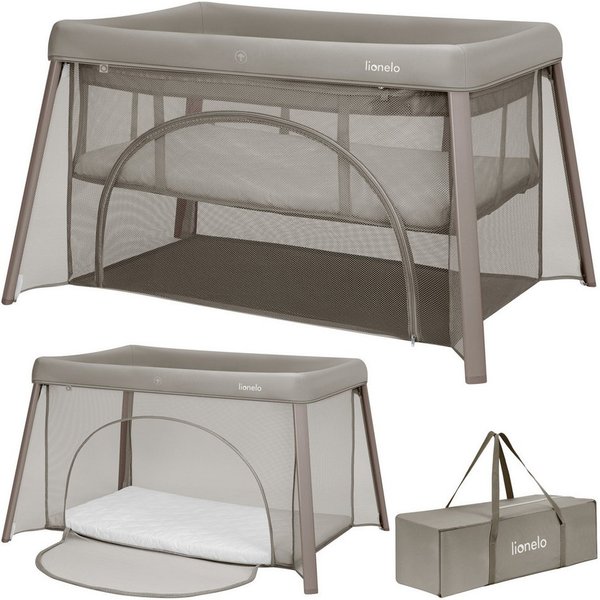 lionelo Baby-Reisebett MILA, 2in1/4-cm-Matratze/2 Höhen/360°-Netz/Tasche