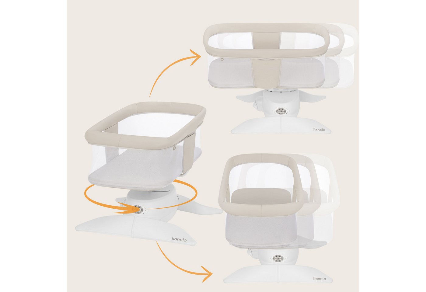 lionelo Babywippe VIVI SET, Bewegungssensor/3 Schaukelmodi/Bluetooth/360°-Drehung – Bild 4 von 5