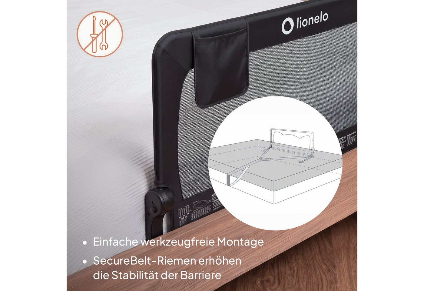 lionelo Bettschutzgitter HANNA (Set, Set), 180 Grad 66 cm hoch Standsafe SecureBelt – Bild 5 von 5
