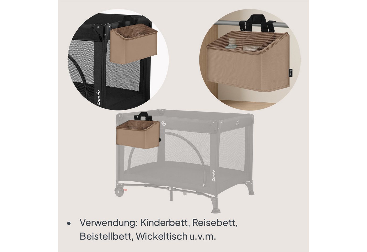 lionelo Betttasche SIDEPOCKET MEDIUM (Set, Multifunktionaler Organizer für Kinderbetten), 3Fächer/tragbar/universal/verstärkt/leichtzu reinigen – Bild 3 von 5