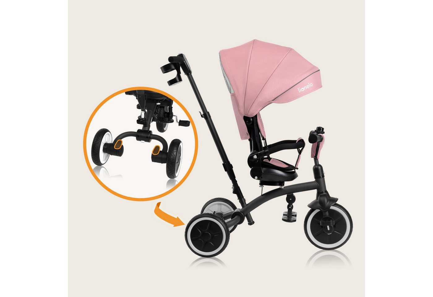 lionelo Dreirad-Kinderwagen TRIS PLUS, Inklusive Glocke, Tasche und Becherhalter/ab 9 Monaten – Bild 2 von 5
