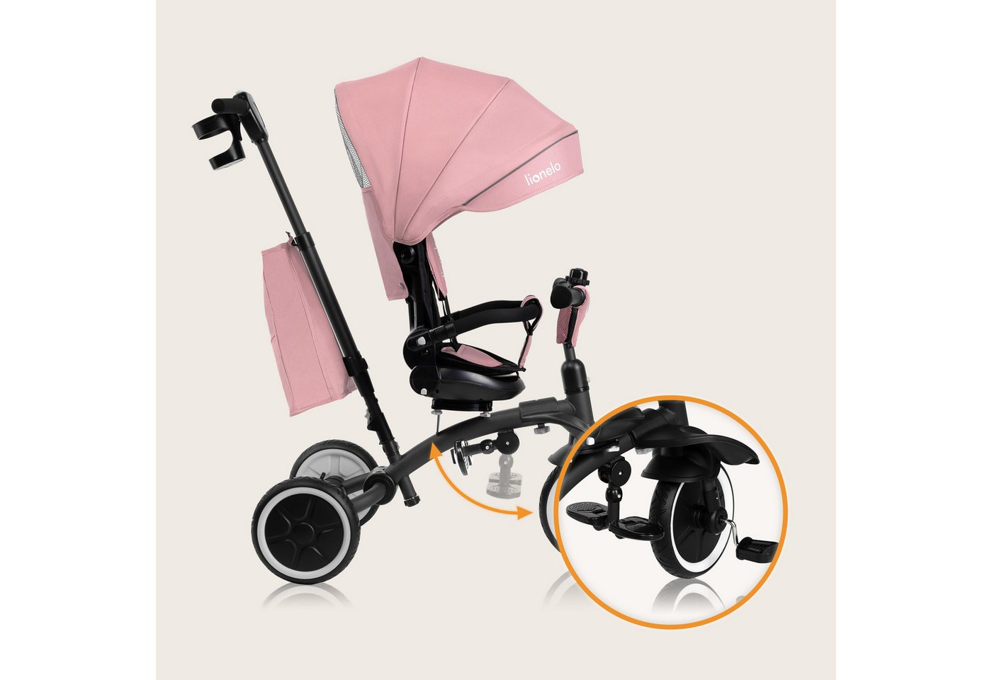 lionelo Dreirad-Kinderwagen TRIS PLUS, Inklusive Glocke, Tasche und Becherhalter/ab 9 Monaten – Bild 4 von 5