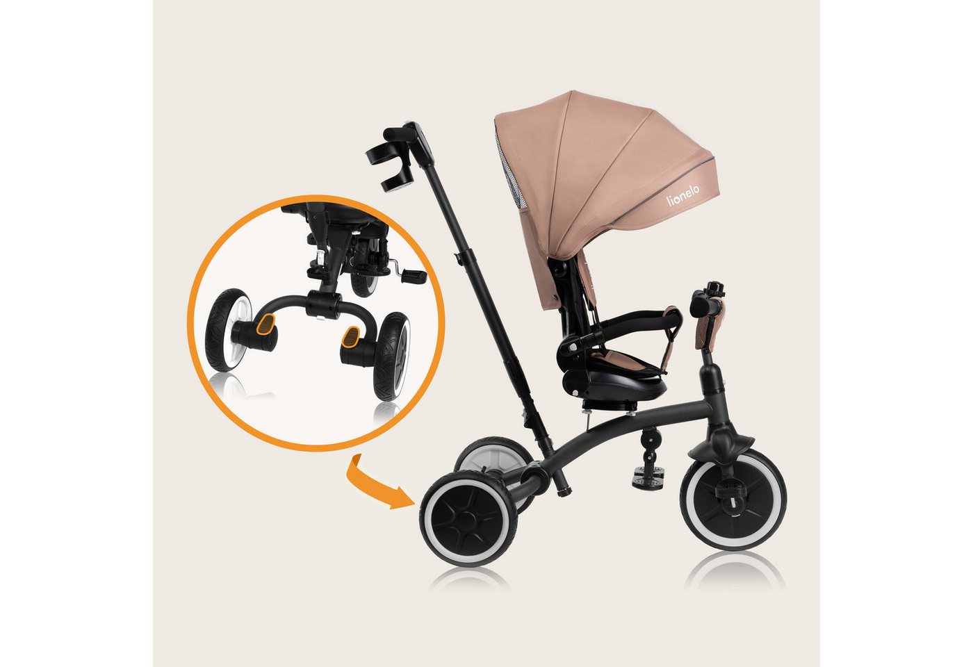 lionelo Dreirad-Kinderwagen TRIS PLUS, Inklusive Glocke, Tasche und Becherhalter/ab 9 Monaten – Bild 2 von 5