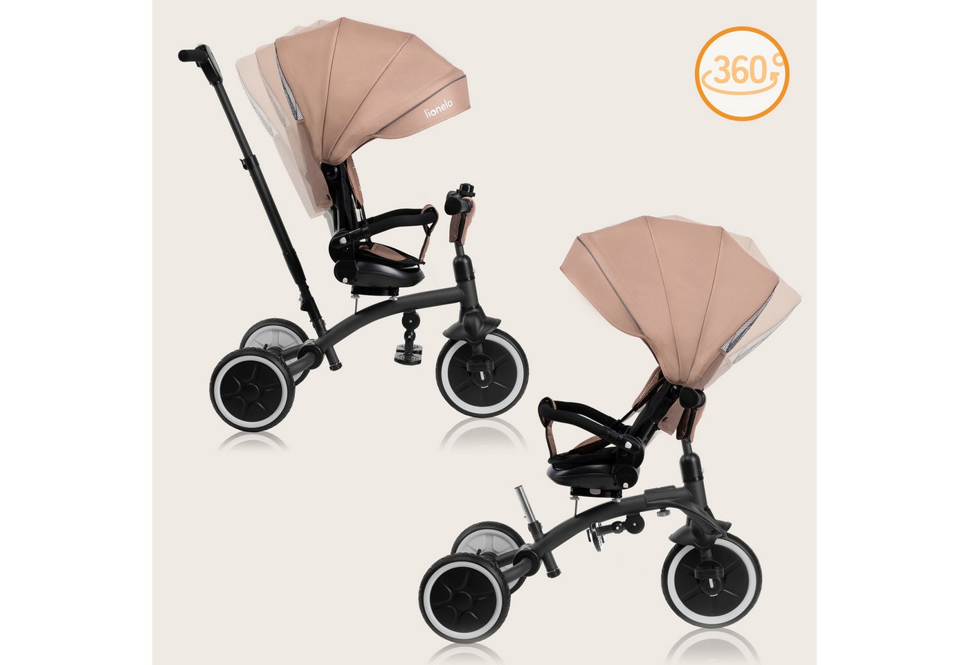 lionelo Dreirad-Kinderwagen TRIS PLUS, Inklusive Glocke, Tasche und Becherhalter/ab 9 Monaten – Bild 3 von 5