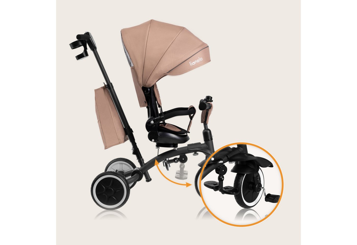 lionelo Dreirad-Kinderwagen TRIS PLUS, Inklusive Glocke, Tasche und Becherhalter/ab 9 Monaten – Bild 4 von 5