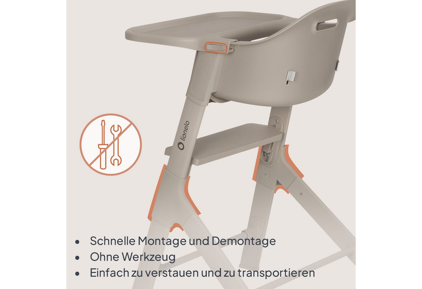lionelo Hochstuhl BENY (Set), Verstellbare Fußstütze / 2 Stufen / leicht zu reinigen – Bild 5 von 5