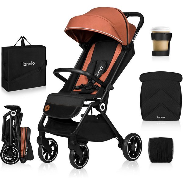 lionelo Kinder-Buggy CLOOE, (Set mit Moskitonetz, Becherhalter, Fußabdeckung und Tragegurt für die Schulter), Auto-Folding/PU-Räder/XXL-Verdeck/Tragegurt/8,2 kg