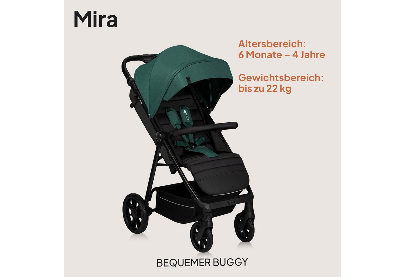 lionelo Kinder-Buggy MIRRA, (Set), PU-Allterrainräder/UPF50+/92cmLiegefläche/verstellbarerGriff – Bild 2 von 5