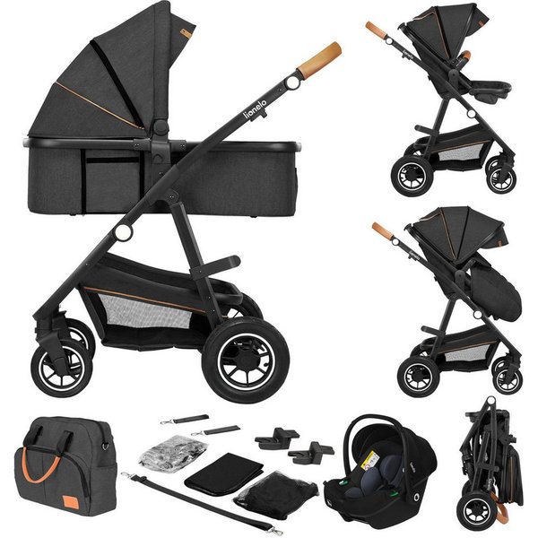 lionelo Kombi-Kinderwagen Amber 3in1, (Set), 3in1/babyschale 0-13kg/Tasche/Moskitonetz/Regenschutz/Boho