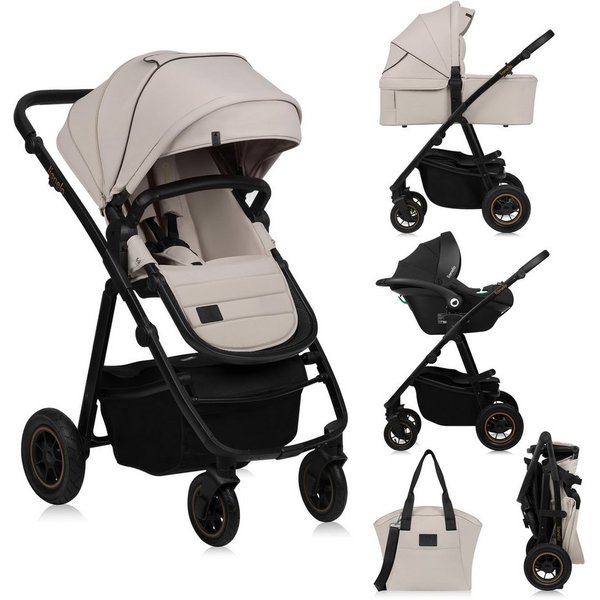 lionelo Kombi-Kinderwagen AMBER PLUS 3IN1, (Set 2in1 oder 3in1), 3-in-1-System / Babywanne & Buggy / Von Geburt bis 4 Jahre