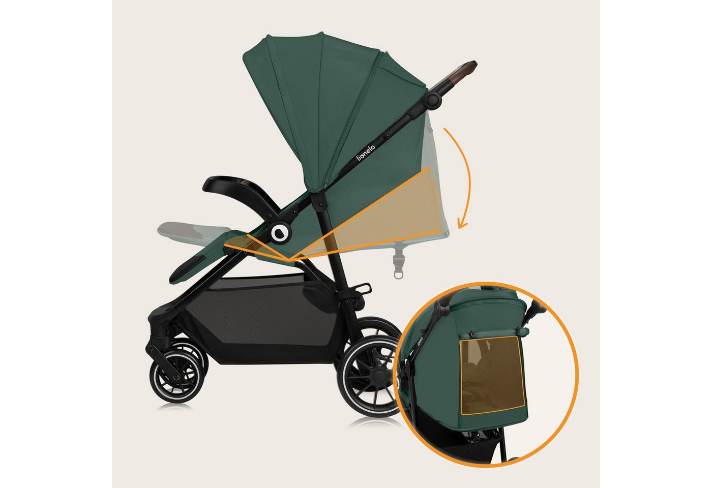 lionelo Kombi-Kinderwagen EMMA 1, (Set), Einhandfaltbar/Liegeposition/XXL-Verdeck/EVA-Räder – Bild 4 von 5