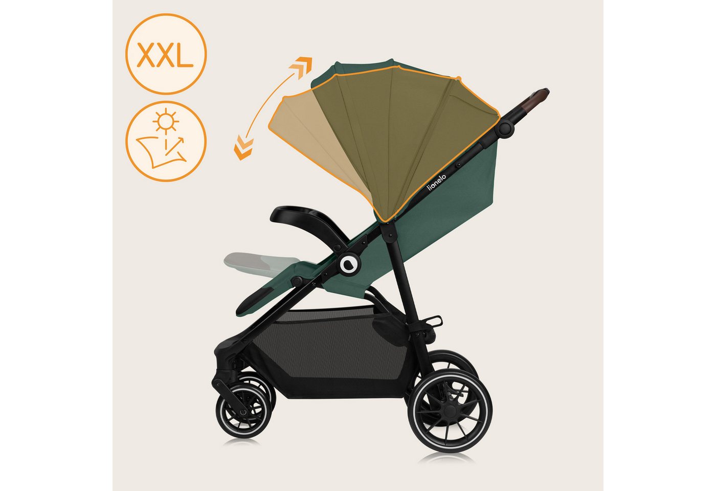 lionelo Kombi-Kinderwagen EMMA 1, (Set), Einhandfaltbar/Liegeposition/XXL-Verdeck/EVA-Räder – Bild 5 von 5