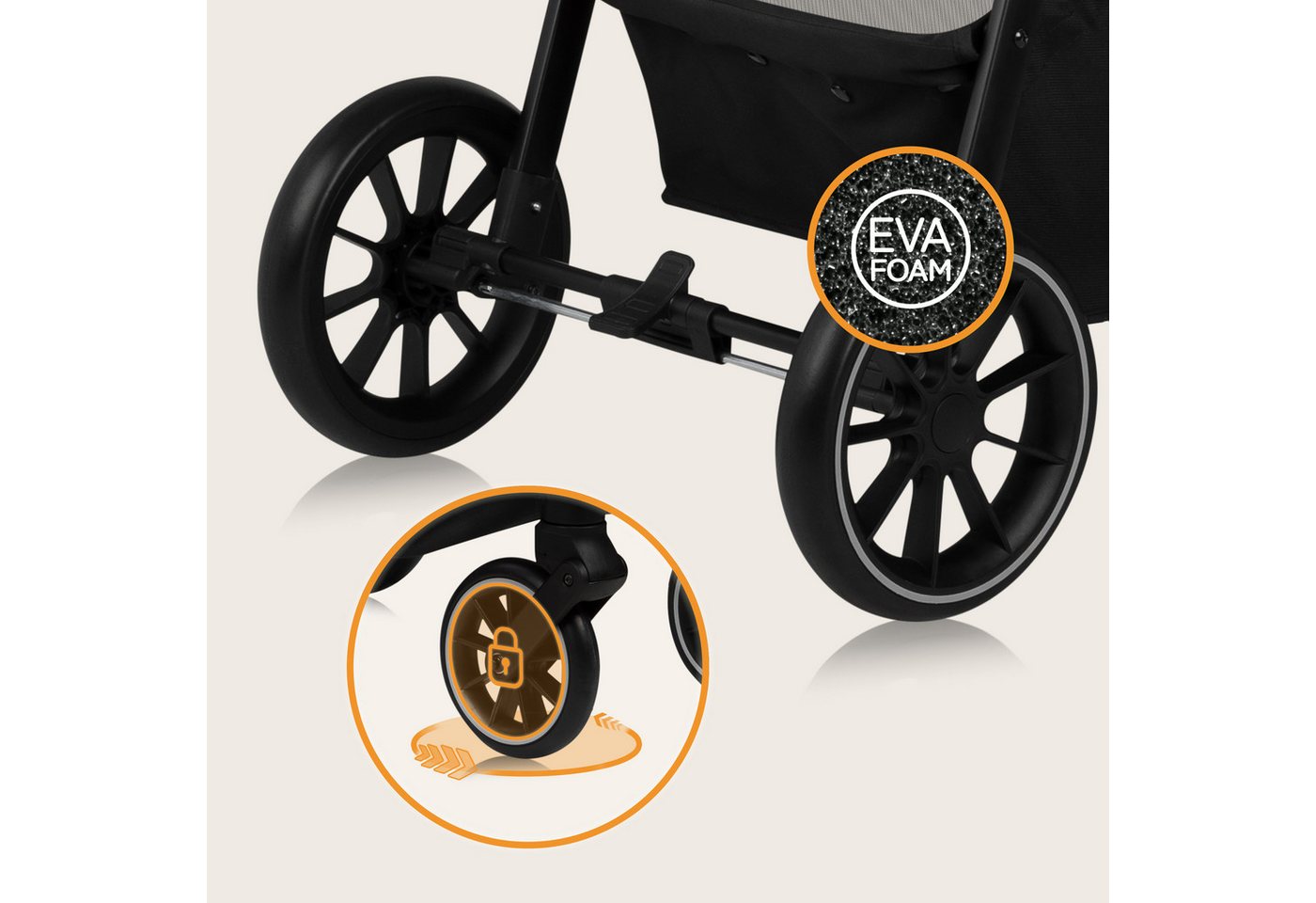 lionelo Kombi-Kinderwagen EMMA ONE, (Set), Wartungsfreie Räder/Einhand-Faltmechanismus/XXL-Verdeck – Bild 2 von 5