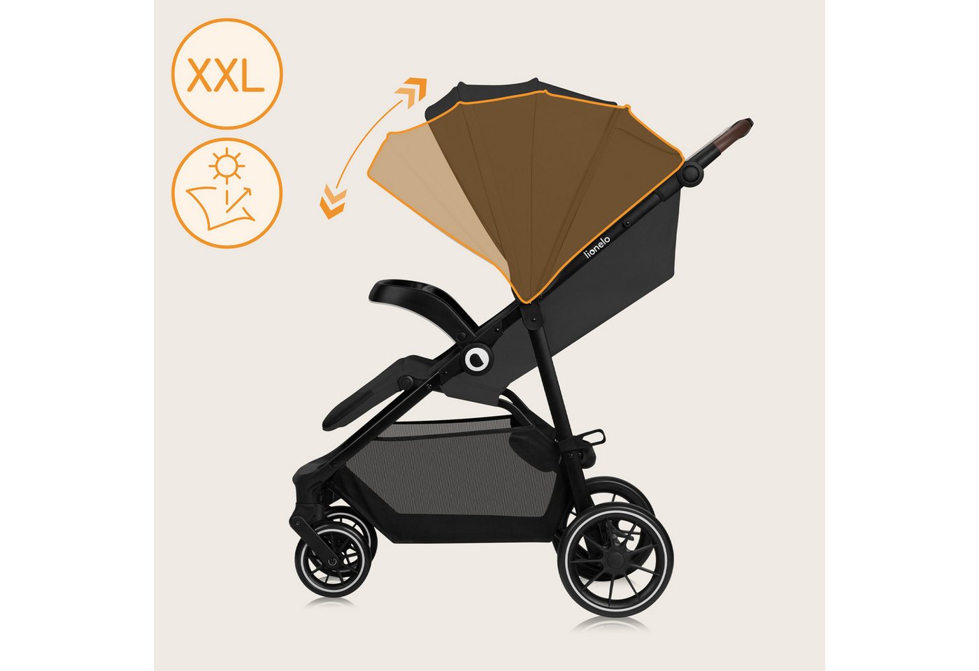 lionelo Kombi-Kinderwagen EMMA ONE, (Set), Wartungsfreie Räder/Einhand-Faltmechanismus/XXL-Verdeck – Bild 5 von 5