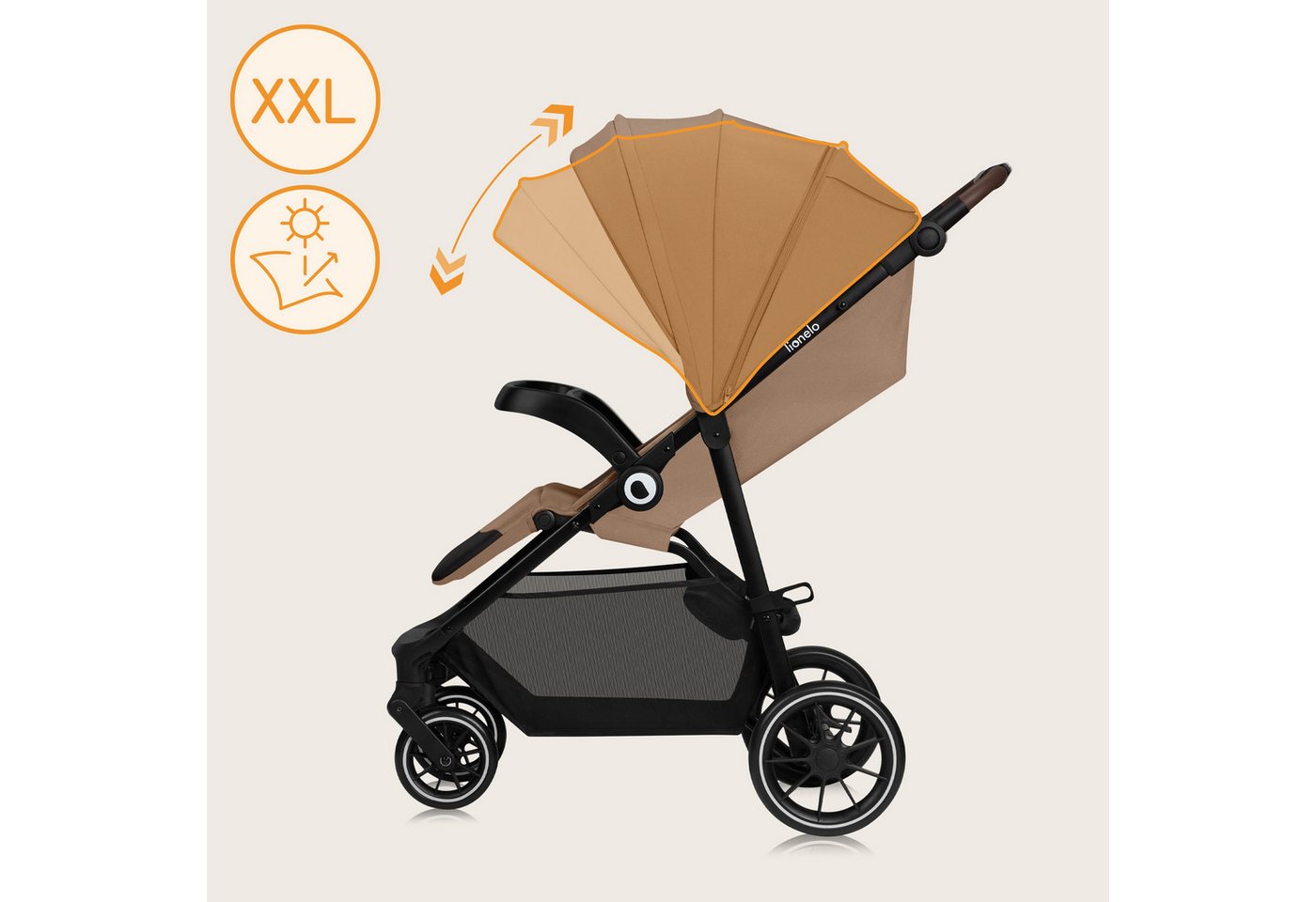 lionelo Kombi-Kinderwagen EMMA ONE, (Set), Wartungsfreie Räder/Einhand-Faltmechanismus/XXL-Verdeck – Bild 5 von 5