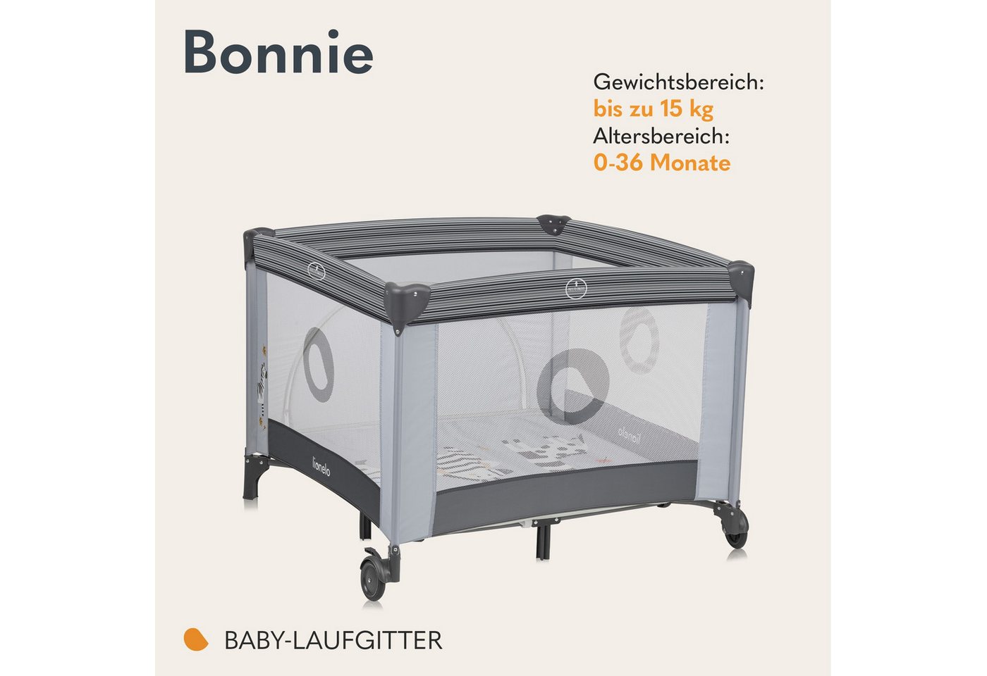 lionelo Laufgitter BONNIE (Set), Große Fläche, Seiteneingang, leicht klappbar, Transporttasche – Bild 2 von 5