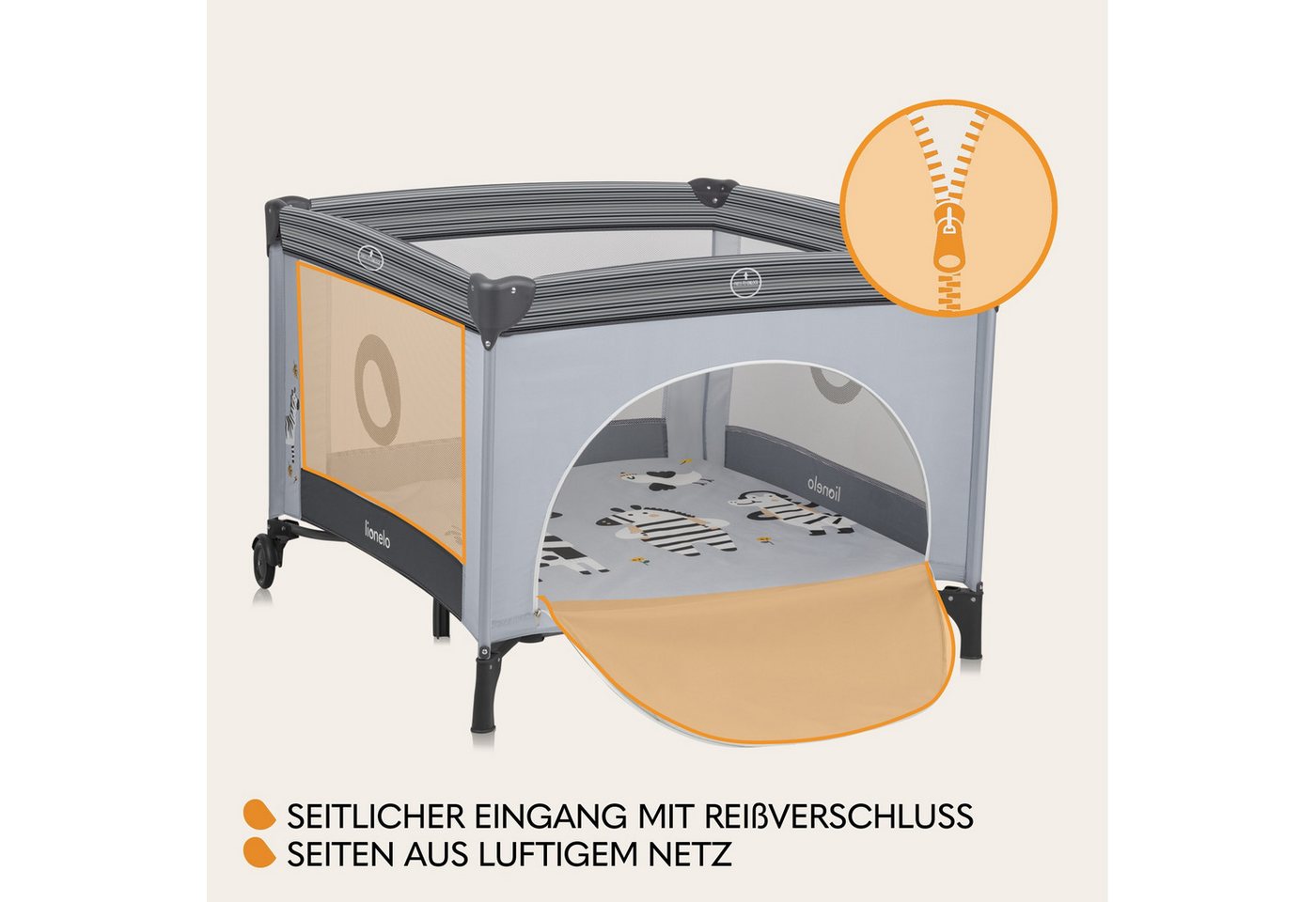 lionelo Laufgitter BONNIE (Set), Große Fläche, Seiteneingang, leicht klappbar, Transporttasche – Bild 3 von 5