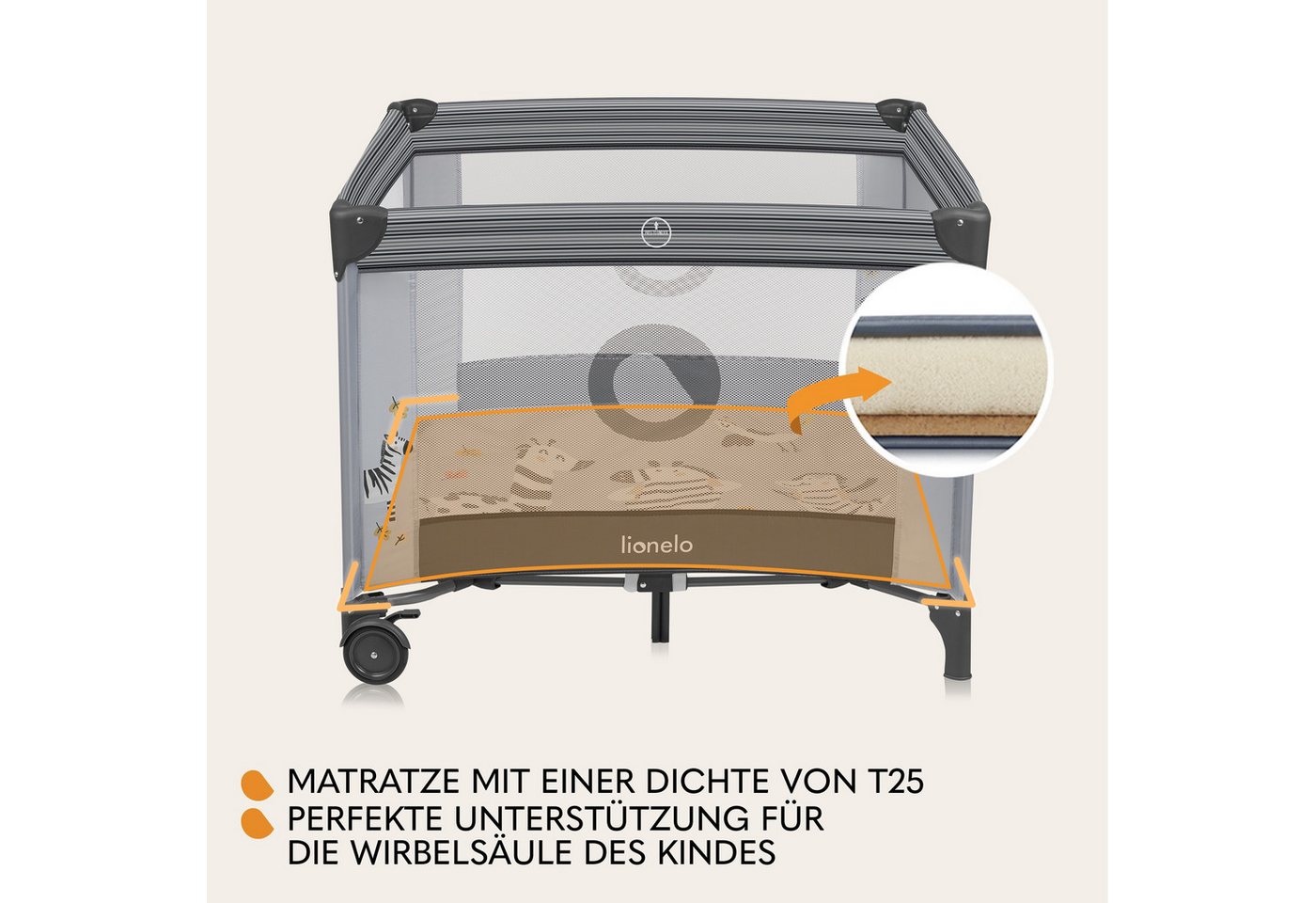 lionelo Laufgitter BONNIE (Set), Große Fläche, Seiteneingang, leicht klappbar, Transporttasche – Bild 4 von 5