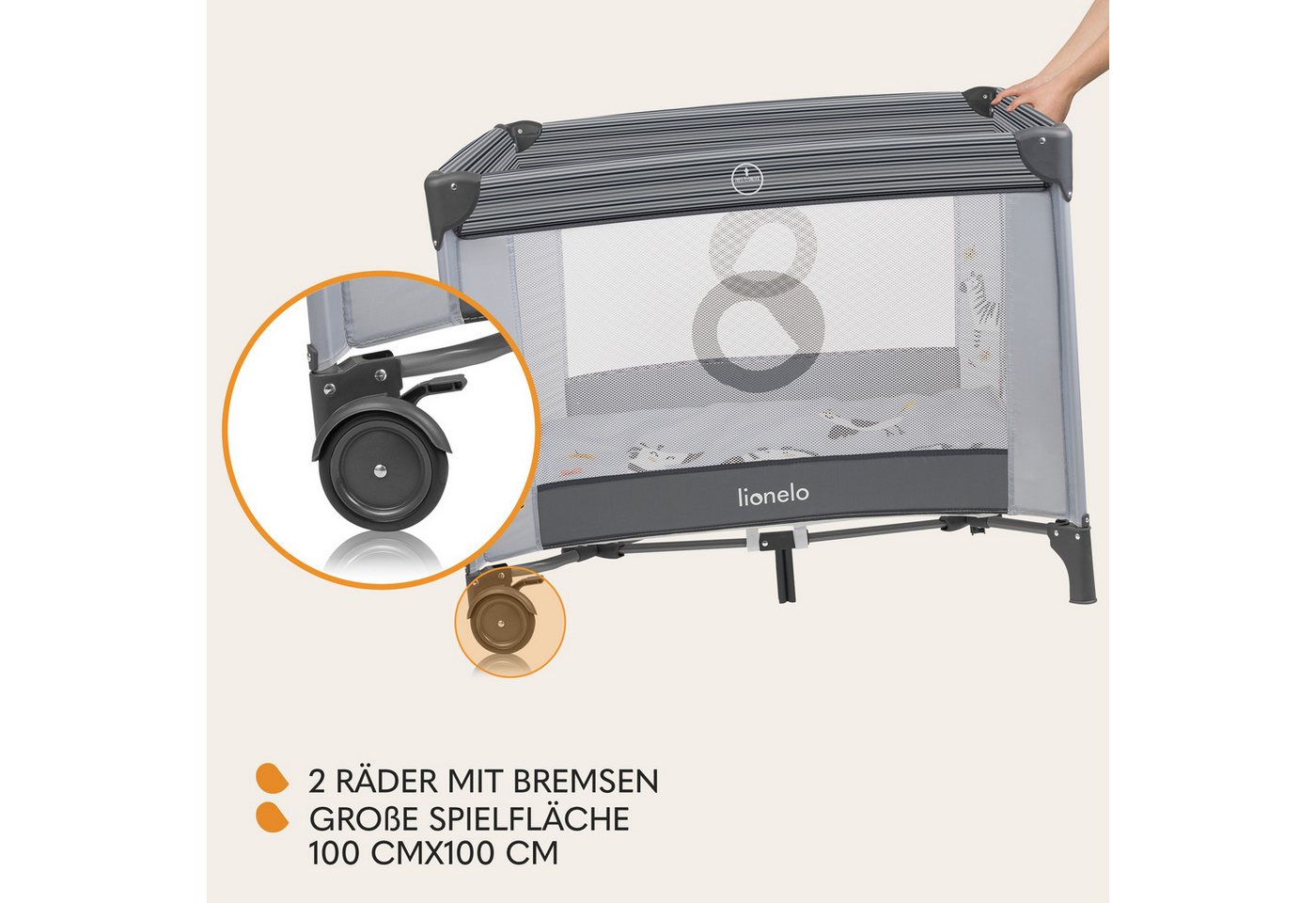 lionelo Laufgitter BONNIE (Set), Große Fläche, Seiteneingang, leicht klappbar, Transporttasche – Bild 5 von 5