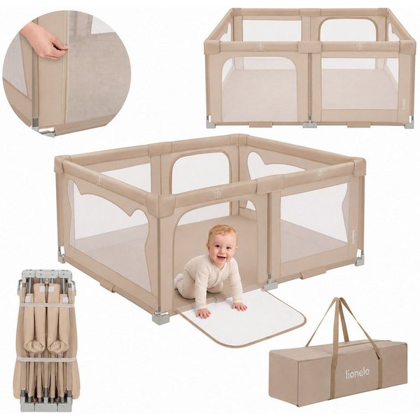 lionelo Laufgitter FLORENCE EASY FOLD (Set: Laufgitter + Tragetasche), Easy Fold/150x180 cm/Netz/2 Eingänge/Tasche/klappbar