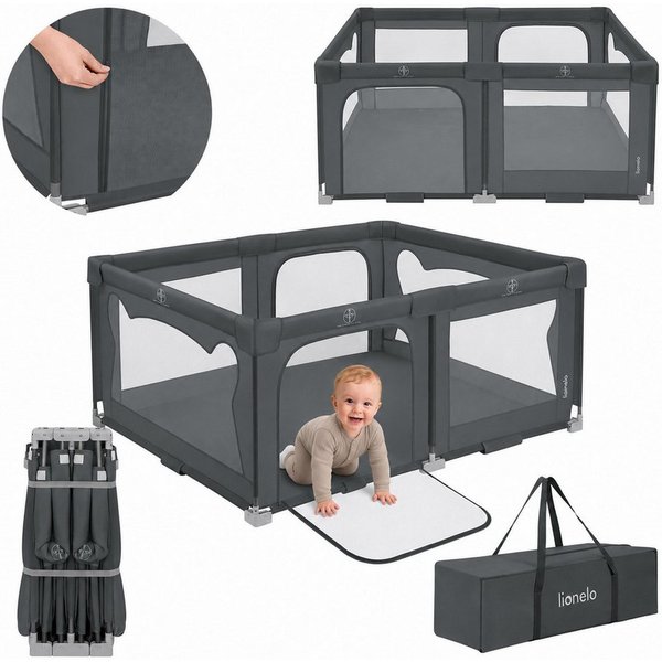 lionelo Laufgitter FLORENCE EASY FOLD (Set: Laufgitter + Tragetasche), Easy Fold/150x180 cm/Netz/2 Eingänge/Tasche/klappbar