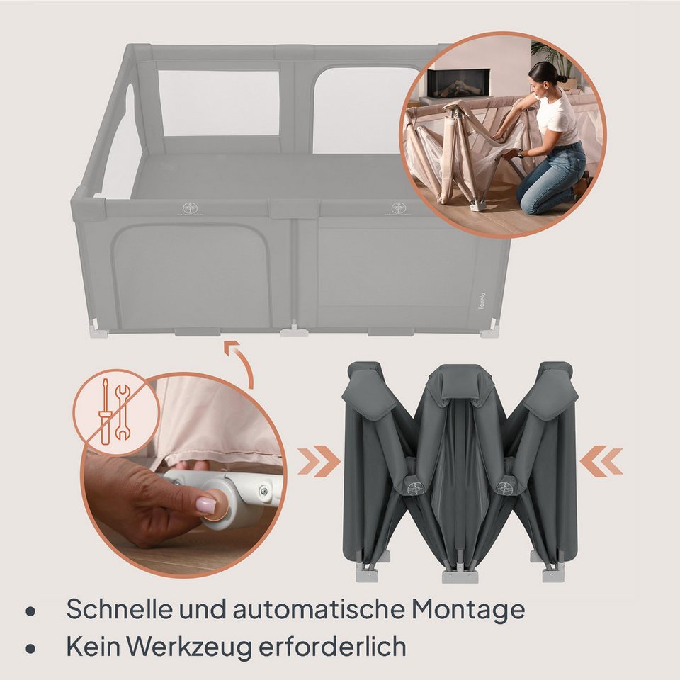 lionelo Laufgitter FLORENCE EASY FOLD (Set), 3-in-1/Absenkbare Seite/2 Ebenen/Seiteneinstieg/2 Räder – Bild 3 von 5