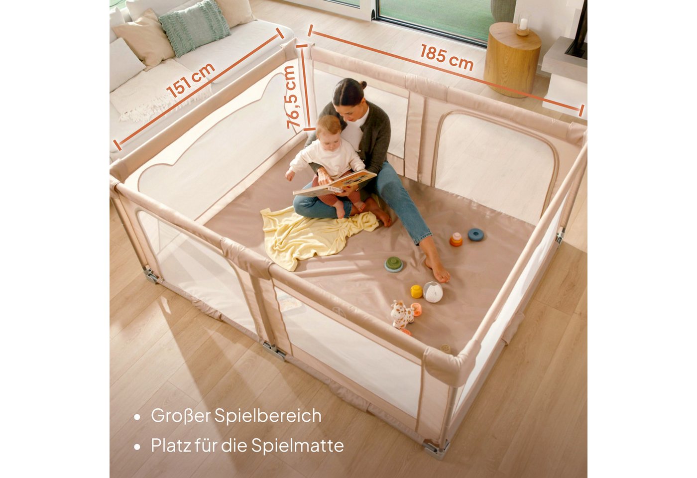 lionelo Laufgitter FLORENCE EASY FOLD (Set), 3-in-1/Absenkbare Seite/2 Ebenen/Seiteneinstieg/2 Räder – Bild 5 von 5