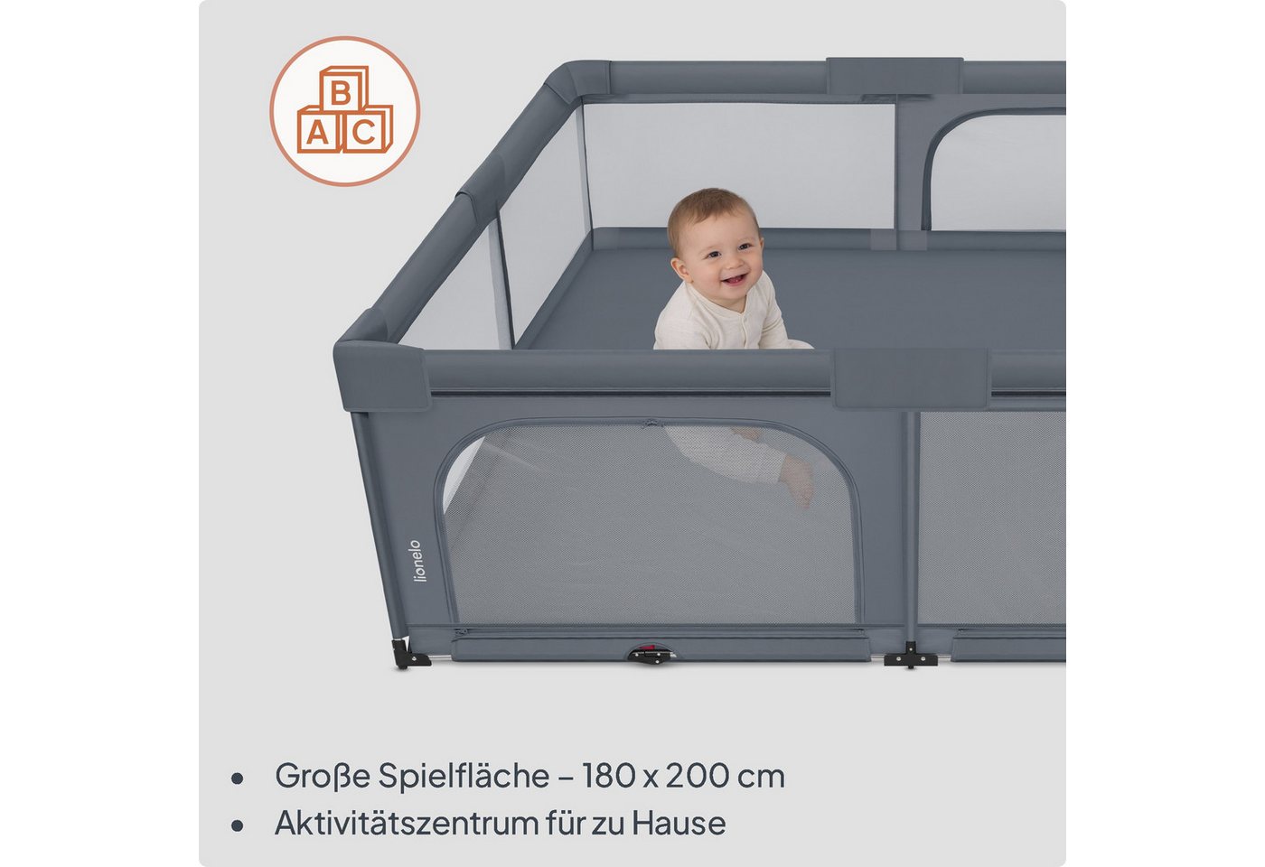 lionelo Laufgitter FLORENCE XL EASY FOLD (Set), EasyFold/180×200cm/keine Montage/2Eingänge/Netzseiten/Tasche – Bild 4 von 5