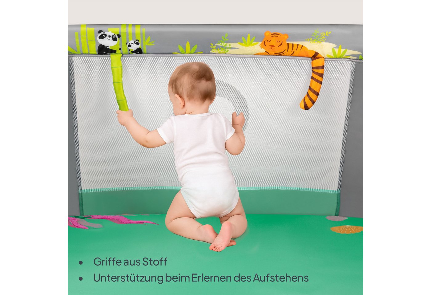 lionelo Laufgitter MILLE PLUS (Set mit Lernmatte und Tragetasche), Matratze/Spielzeug/Lernmatte/Reißverschluss-Eingang/Rollen – Bild 5 von 5