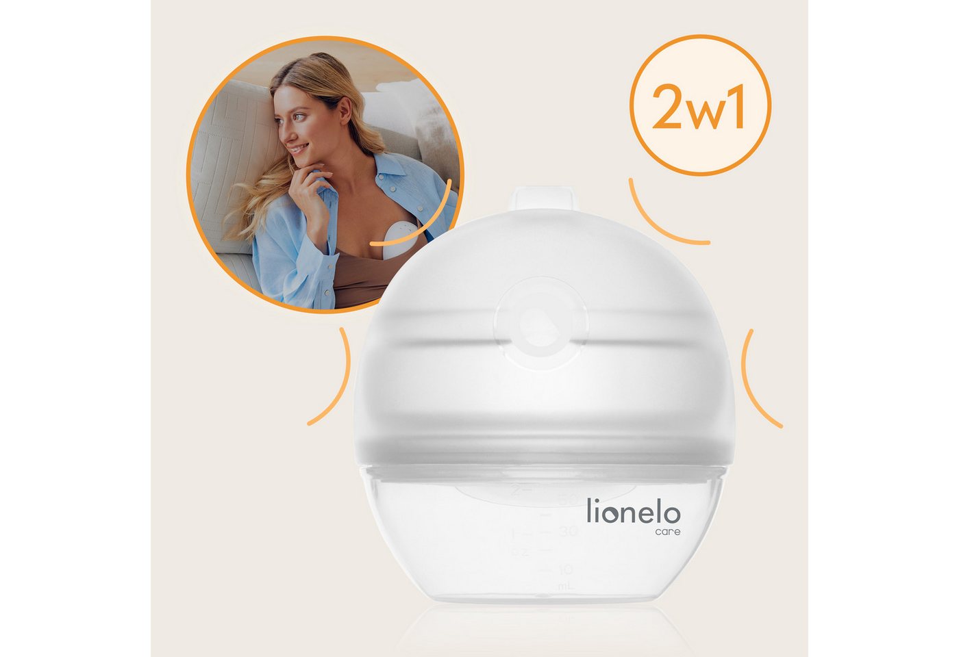 lionelo Milchbehälter MILKY 2IN1, Milchsammler & Handpumpe/60 ml/anatomisches Design – Bild 3 von 5