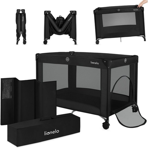 lionelo Reisebett AMELIE (Set, Reisebett / 2-cm-Matratze / Tragetasche) Kompakt/leicht/2cmMatratze/Seiteneingang/Netzseiten