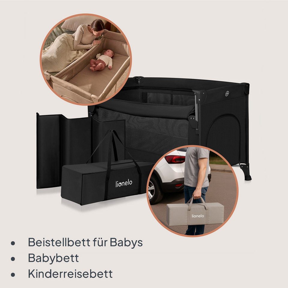 lionelo Reisebett ELLEN (Set, Set mit Matratze, Organizer und Transporttasche) 0-36 Monaten/Zusatzbett-Funktion/Seitlicher Eingang/Matratze – Bild 3 von 5