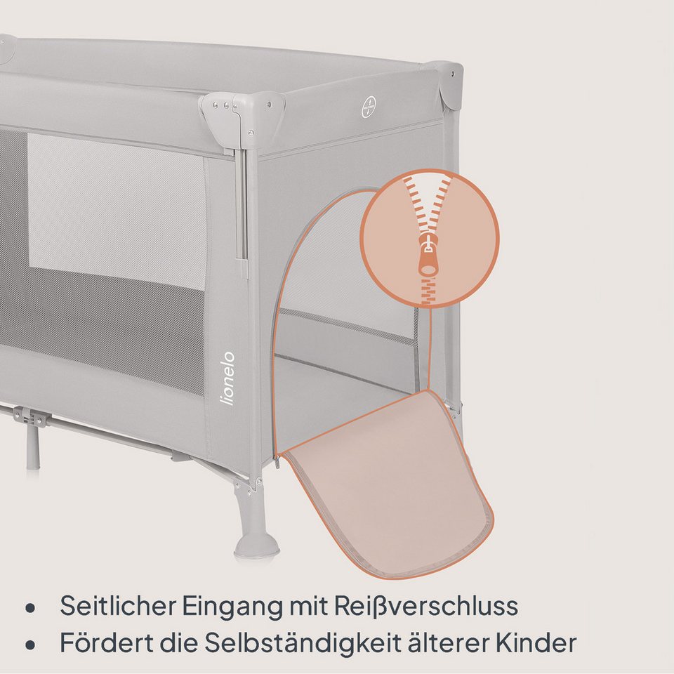 lionelo Reisebett ELLEN (Set, Set mit Matratze, Organizer und Transporttasche) 0-36 Monaten/Zusatzbett-Funktion/Seitlicher Eingang/Matratze – Bild 5 von 5