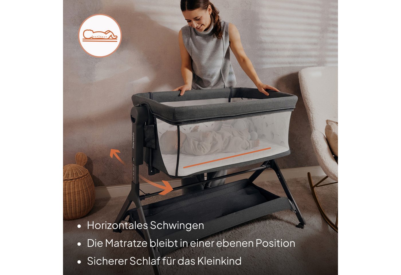 lionelo Reisebett LEONIE PLUS (Set, Set) SUPER Babytragetasche, Wiege, freistehendes Babybett – Bild 3 von 5