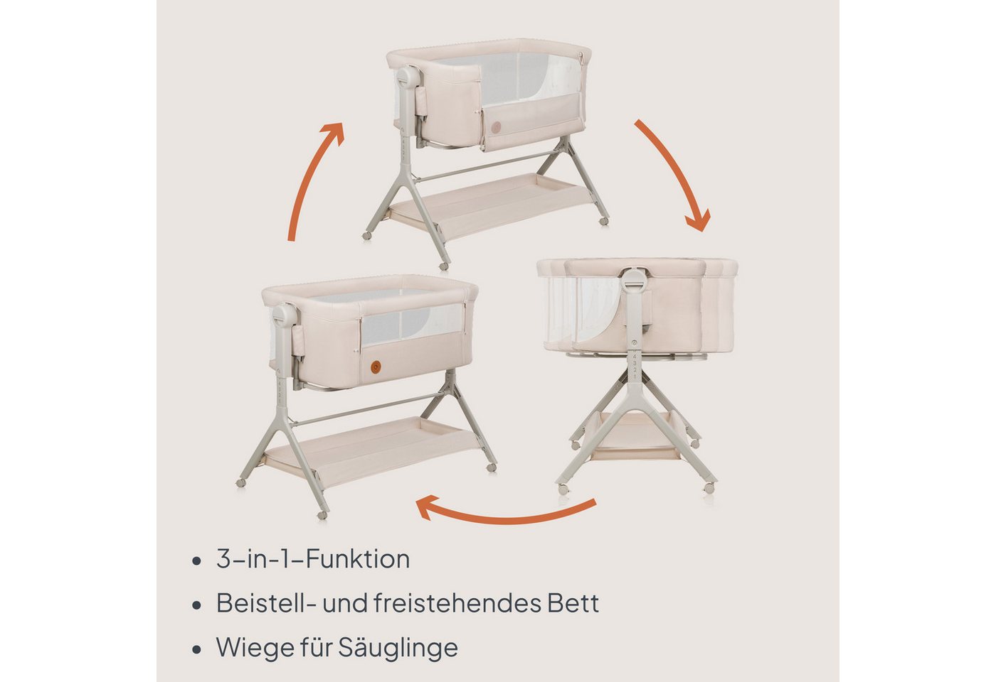 lionelo Reisebett LEONIE PLUS (Set, Set) SUPER Babytragetasche, Wiege, freistehendes Babybett – Bild 4 von 5