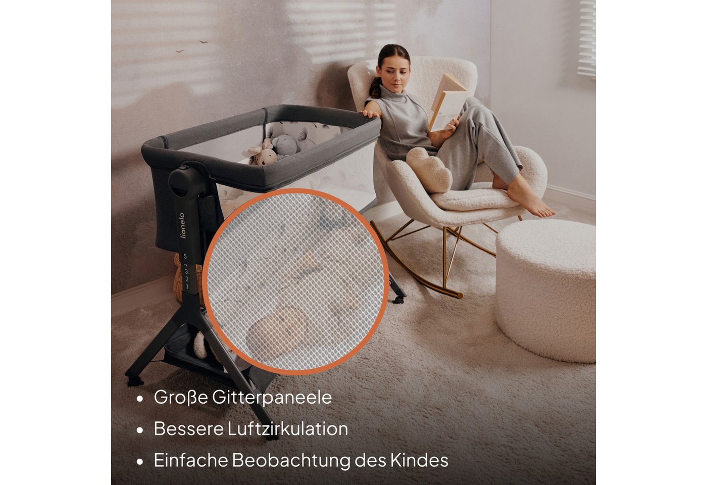 lionelo Reisebett LEONIE PLUS (Set, Set) SUPER Babytragetasche, Wiege, freistehendes Babybett – Bild 5 von 5