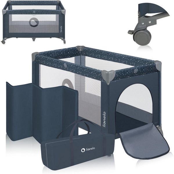 lionelo Reisebett STEFI (Set, 2in1 Reisebett und Laufstall) 2in1/LockGuard/Seiteneinstieg/2 Rollen mit Bremsen/Kompakt