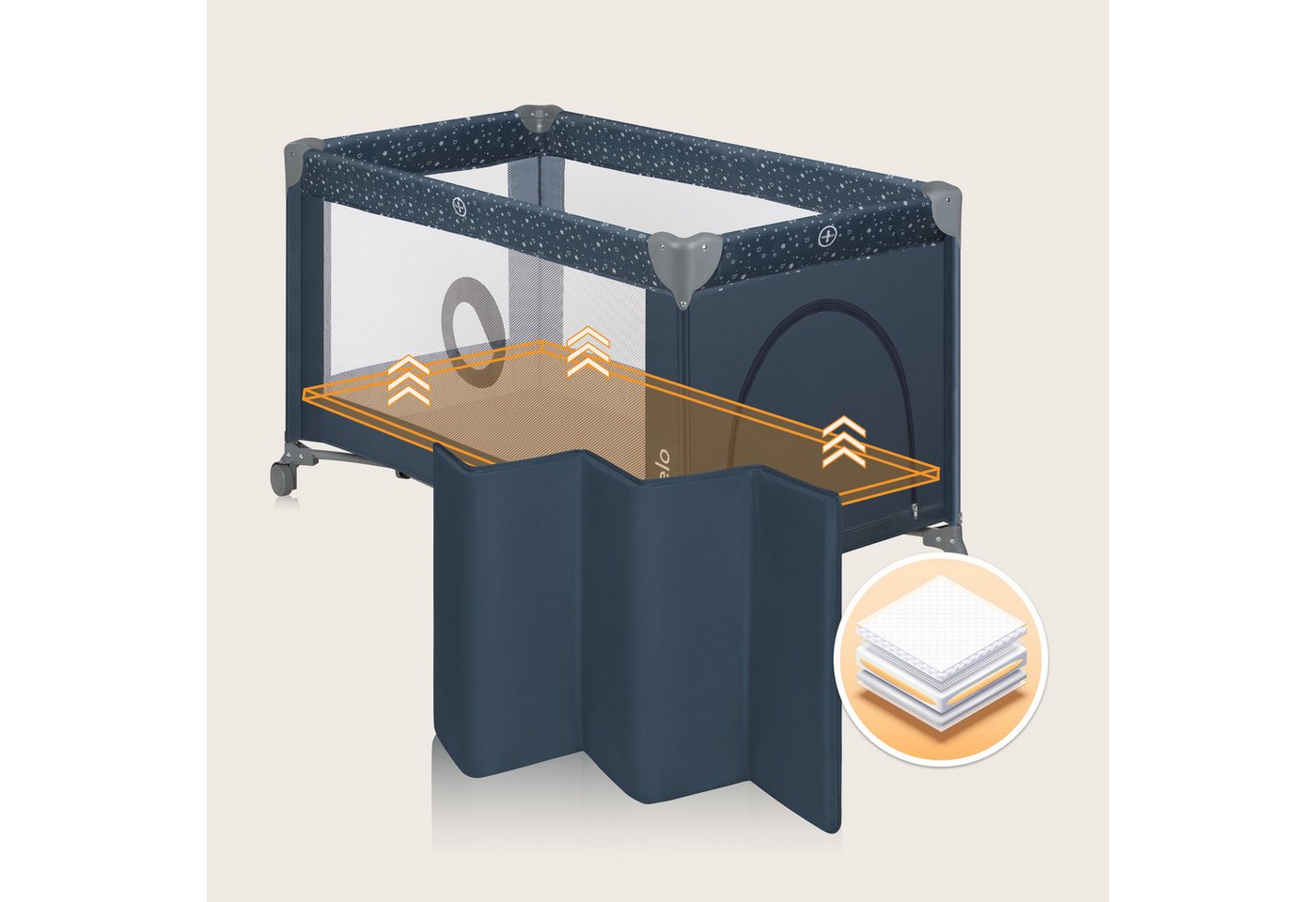 lionelo Reisebett STEFI (Set, 2in1 Reisebett und Laufstall) 2in1/LockGuard/Seiteneinstieg/2 Rollen mit Bremsen/Kompakt – Bild 2 von 5