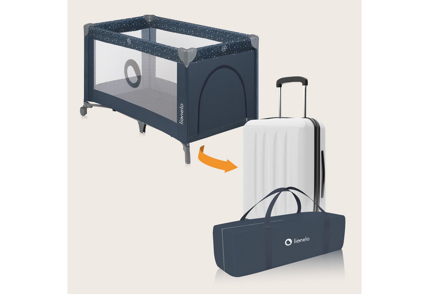 lionelo Reisebett STEFI (Set, 2in1 Reisebett und Laufstall) 2in1/LockGuard/Seiteneinstieg/2 Rollen mit Bremsen/Kompakt – Bild 4 von 5