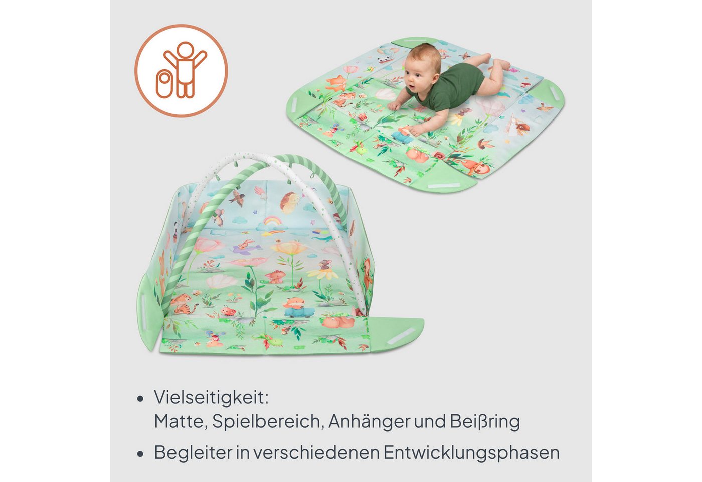 lionelo Spielmatte INGA (Set, Set mit Spielmatte, 2 Spielbögen und 7 Spielzeugen), Spielmatte/Halb-Laufgitter/7 Spielzeuge/Beißring – Bild 3 von 5