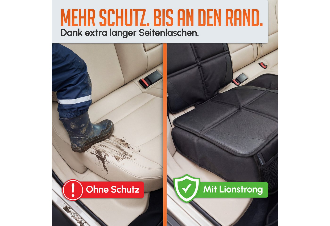 LIONSTRONG Kindersitzunterlage Premium, Autositzschoner [ISOFIX GEEIGNET], wasserabweisender Polyester Stoff, Sitzschutz Sitzschoner Auto Kindersitz - universel – Bild 3 von 5