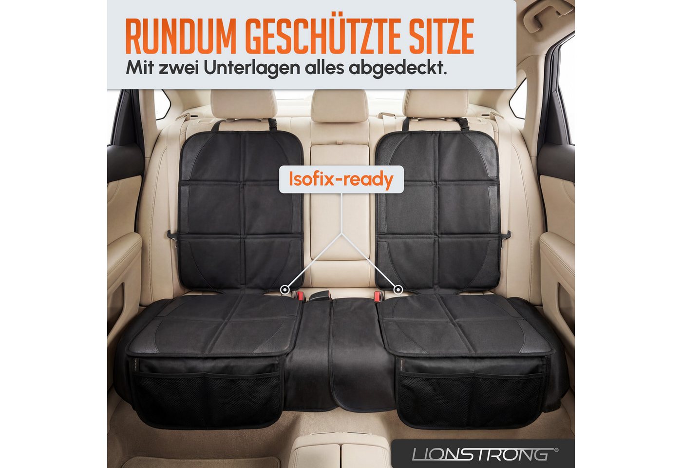 LIONSTRONG Kindersitzunterlage Premium, Autositzschoner [ISOFIX GEEIGNET], wasserabweisender Polyester Stoff, Sitzschutz Sitzschoner Auto Kindersitz - universel – Bild 5 von 5