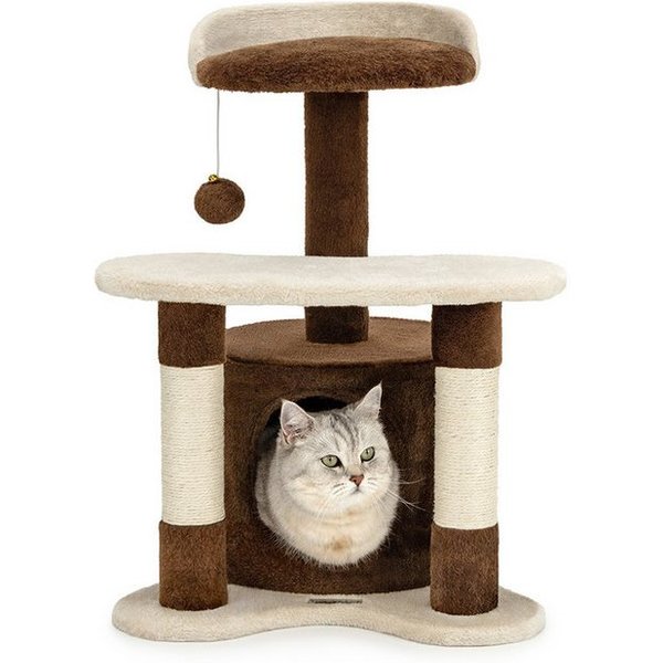 lionto Kratzbaum 65 cm mit Sisalstämmen, Plüschhöhle & Spielball, stabiler Spielbaum ideal für kleine Katzen