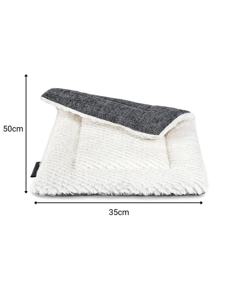 lionto Tierkissen, Kuscheldecke mit Polsterung, Wendedecke grau, Plüsch & Faux-Leinen, ideal für Sofa, Körbchen & Auto, pflegeleicht – Bild 5 von 5