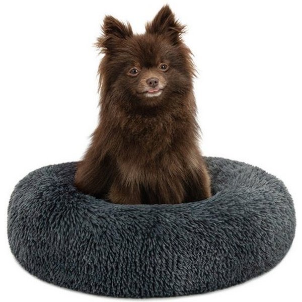 lionto Tierkissen Donut rund mit Rand, Plüschbezug, weiches & gemütliches Hundebett mit Anti-Rutsch-Noppen