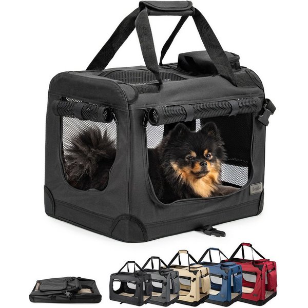 lionto Tiertransportbox stabil aus Textil, für Hunde und Katzen bis 10 kg, 50x36x34 cm, schwarz