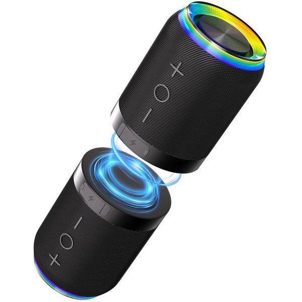 Lisabonde 2-in-1 Magnetisch mit Lichteffekten Stereo Bluetooth-Lautsprecher 2.0 (Bluetooth 5.4, 10 W, IPX6 Wasserdicht, Magnetisch haftend, Trennbar in zwei Ein