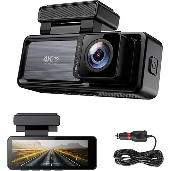 Lisabonde Dashcam 4K Ultra HD mit WiFi & App, 140° Weitwinkel, G-Sensor, IPS Dashcam (4K Ultra HD, WLAN (WiFi), 1x Dashcam, 1x Halterung, 1x KFZ-Ladegerät, 1x A