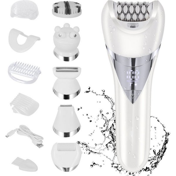 Lisabonde Körperrasierer Epilierer Damen 6in1 Set inkl. Gesichtsbürste, Massage & Rasierer, Set, 6-tlg., 150 Min. Laufzeit, Gesichtsbürste, IPX6 Wasserdicht